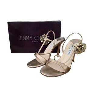 Jimmy Choo Martini Crystal Beaded Gold Strappy Slingback Heels 36.5 6.5